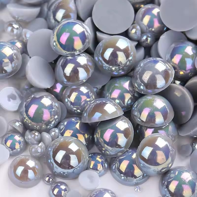 VADQZA 1000PCS Mixed Sizes 3/4/5/6/8/10mm Flatback Half Round Pearls Gems for Crafting, AB Color Pearl Beads Stones for Crafts Jewelry Clothes Shoes Dress Nail Art Making Embellishments (Light Grey AB) - Image 1